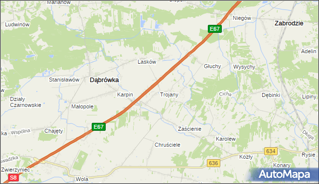 mapa Trojany gmina Dąbrówka, Trojany gmina Dąbrówka na mapie Targeo