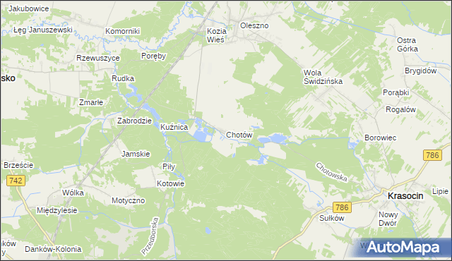 mapa Chotów gmina Krasocin, Chotów gmina Krasocin na mapie Targeo