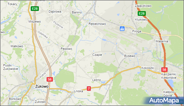 mapa Czaple gmina Żukowo, Czaple gmina Żukowo na mapie Targeo
