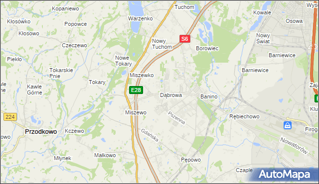 mapa Dąbrowa gmina Żukowo, Dąbrowa gmina Żukowo na mapie Targeo