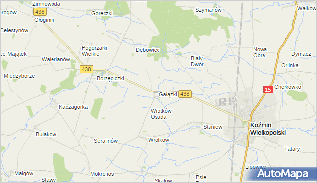 mapa Gałązki gmina Koźmin Wielkopolski, Gałązki gmina Koźmin Wielkopolski na mapie Targeo