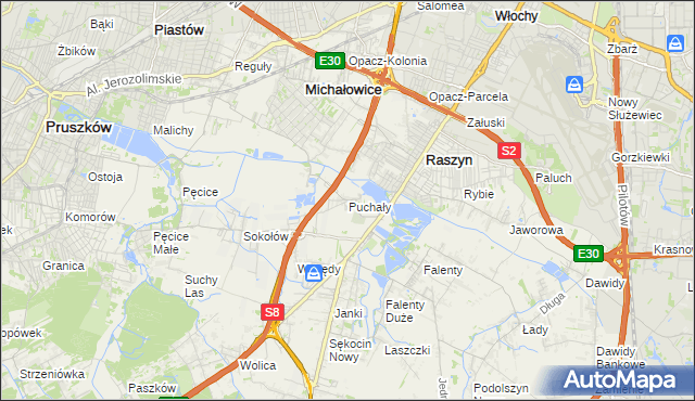 mapa Puchały gmina Raszyn, Puchały gmina Raszyn na mapie Targeo