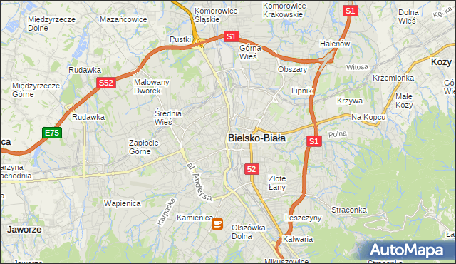 mapa Bielsko-Białej, Bielsko-Biała na mapie Targeo