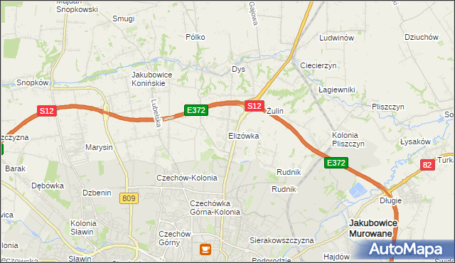 mapa Elizówka gmina Niemce, Elizówka gmina Niemce na mapie Targeo