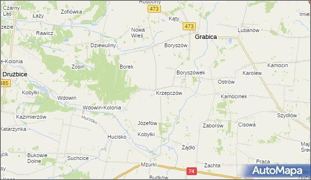 mapa Krzepczów, Krzepczów na mapie Targeo