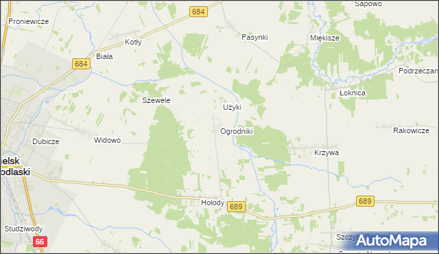 mapa Ogrodniki gmina Bielsk Podlaski, Ogrodniki gmina Bielsk Podlaski na mapie Targeo