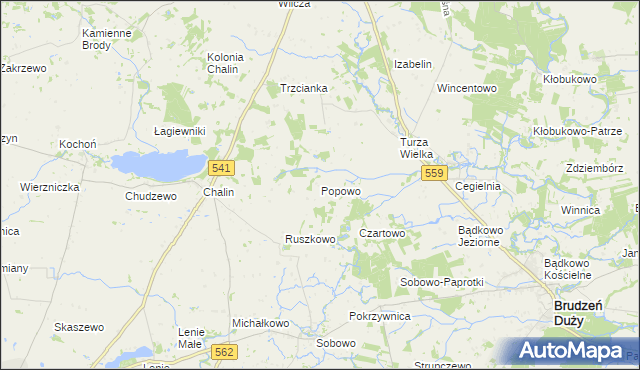 mapa Popowo gmina Tłuchowo, Popowo gmina Tłuchowo na mapie Targeo