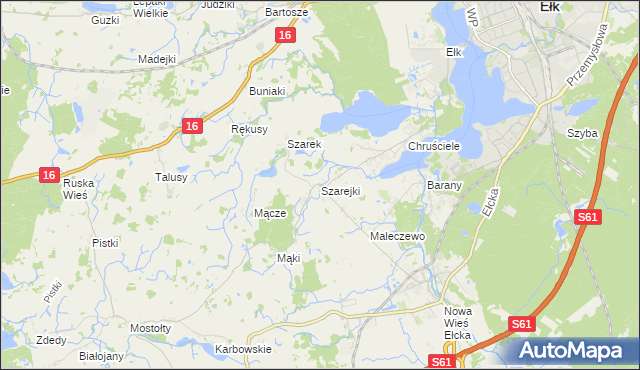 mapa Szarejki gmina Ełk, Szarejki gmina Ełk na mapie Targeo