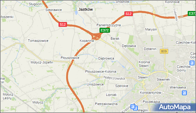 mapa Dąbrowica gmina Jastków, Dąbrowica gmina Jastków na mapie Targeo