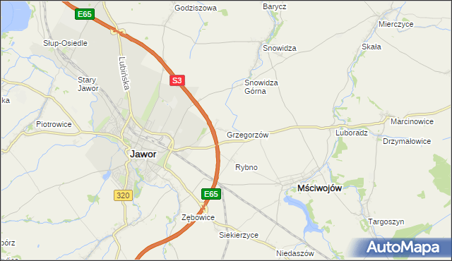 mapa Grzegorzów gmina Mściwojów, Grzegorzów gmina Mściwojów na mapie Targeo