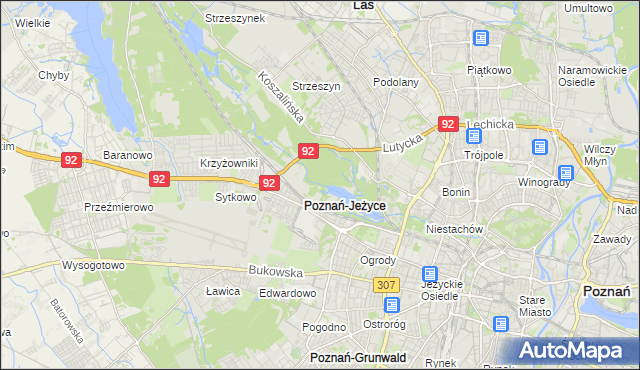 mapa Jeżyce gmina Poznań, Jeżyce gmina Poznań na mapie Targeo