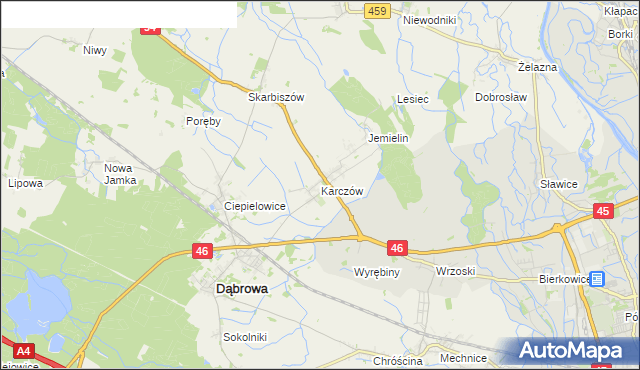 mapa Karczów gmina Dąbrowa, Karczów gmina Dąbrowa na mapie Targeo