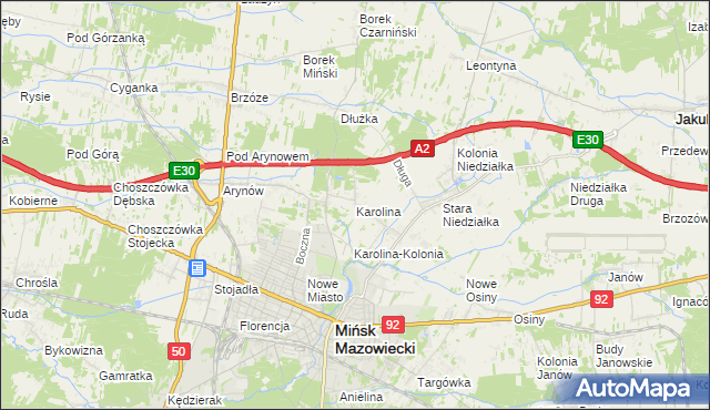 mapa Karolina gmina Mińsk Mazowiecki, Karolina gmina Mińsk Mazowiecki na mapie Targeo