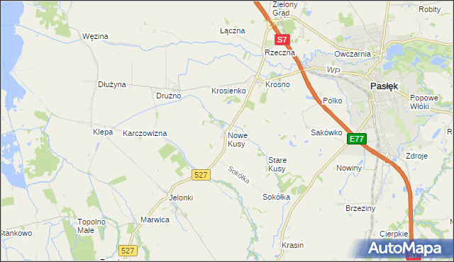 mapa Nowe Kusy, Nowe Kusy na mapie Targeo