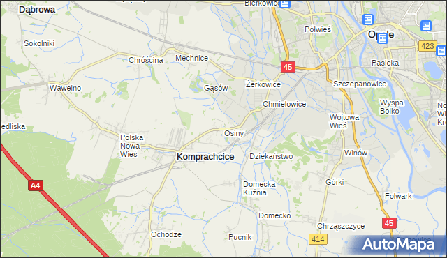 mapa Osiny gmina Komprachcice, Osiny gmina Komprachcice na mapie Targeo