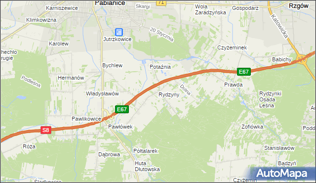 mapa Rydzyny, Rydzyny na mapie Targeo