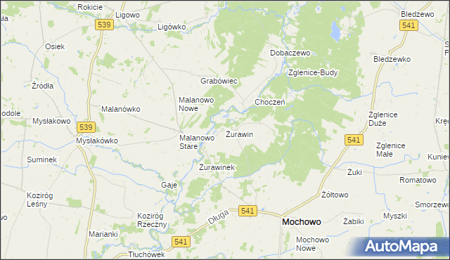 mapa Żurawin gmina Mochowo, Żurawin gmina Mochowo na mapie Targeo