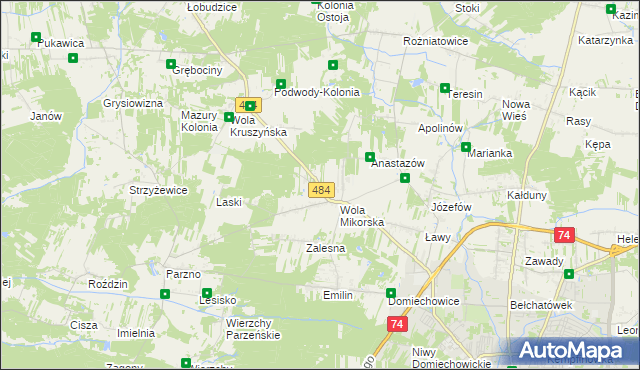 mapa Adamów gmina Bełchatów, Adamów gmina Bełchatów na mapie Targeo