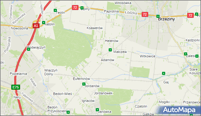 mapa Adamów gmina Brzeziny, Adamów gmina Brzeziny na mapie Targeo