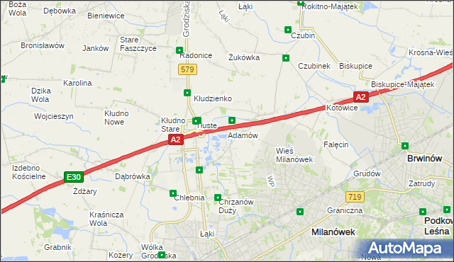 mapa Adamów gmina Grodzisk Mazowiecki, Adamów gmina Grodzisk Mazowiecki na mapie Targeo