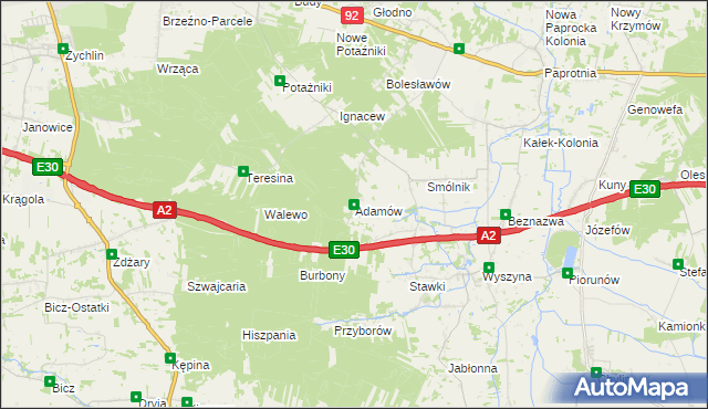 mapa Adamów gmina Krzymów, Adamów gmina Krzymów na mapie Targeo