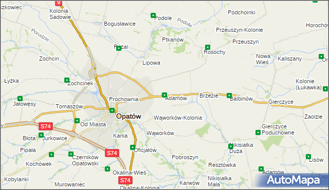 mapa Adamów gmina Opatów, Adamów gmina Opatów na mapie Targeo