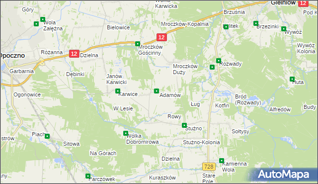 mapa Adamów gmina Opoczno, Adamów gmina Opoczno na mapie Targeo