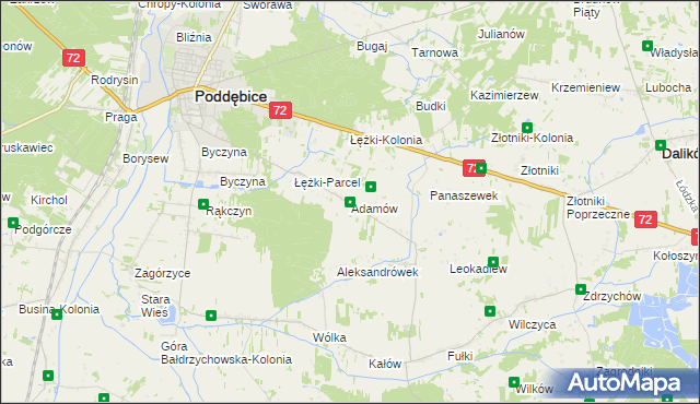 mapa Adamów gmina Poddębice, Adamów gmina Poddębice na mapie Targeo
