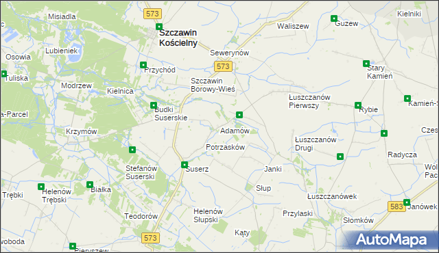 mapa Adamów gmina Szczawin Kościelny, Adamów gmina Szczawin Kościelny na mapie Targeo