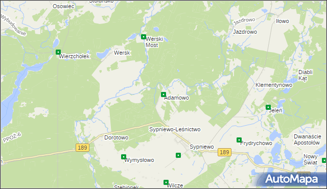 mapa Adamowo gmina Więcbork, Adamowo gmina Więcbork na mapie Targeo