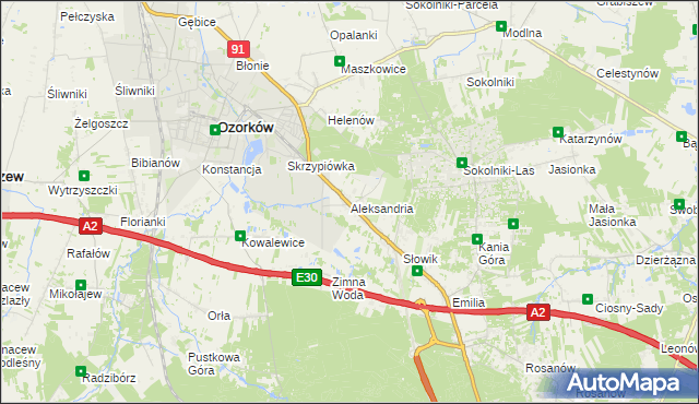 mapa Aleksandria gmina Ozorków, Aleksandria gmina Ozorków na mapie Targeo