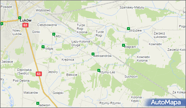 mapa Aleksandrów gmina Łuków, Aleksandrów gmina Łuków na mapie Targeo