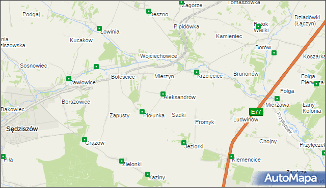 mapa Aleksandrów gmina Sędziszów, Aleksandrów gmina Sędziszów na mapie Targeo