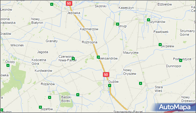 mapa Aleksandrów gmina Wiskitki, Aleksandrów gmina Wiskitki na mapie Targeo