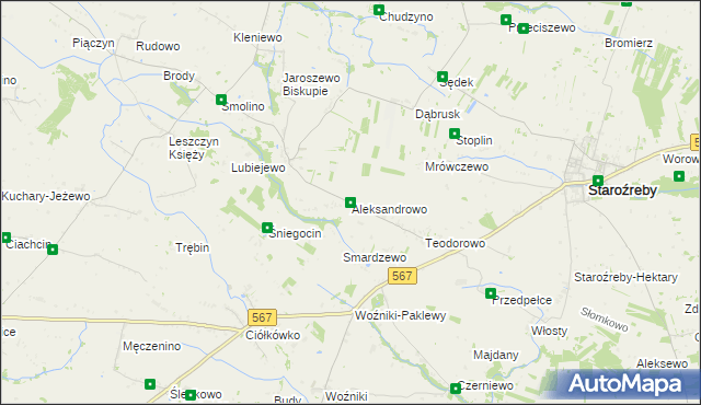mapa Aleksandrowo gmina Staroźreby, Aleksandrowo gmina Staroźreby na mapie Targeo