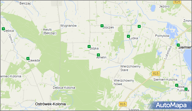 mapa Amelin gmina Siemień, Amelin gmina Siemień na mapie Targeo