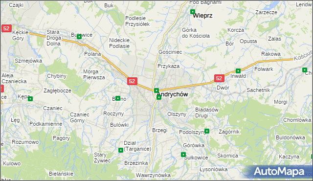 mapa Andrychów, Andrychów na mapie Targeo