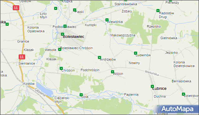 mapa Andrzejów gmina Łubnice, Andrzejów gmina Łubnice na mapie Targeo