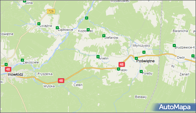 mapa Anielin gmina Poświętne, Anielin gmina Poświętne na mapie Targeo