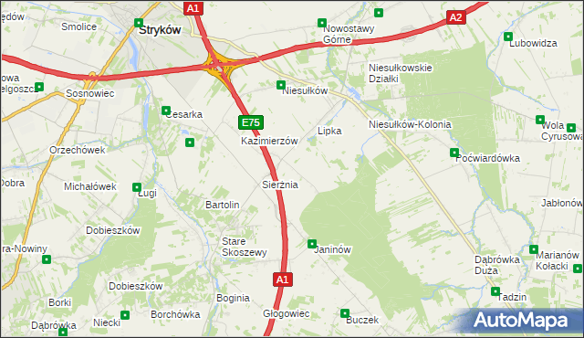 mapa Anielin gmina Stryków, Anielin gmina Stryków na mapie Targeo