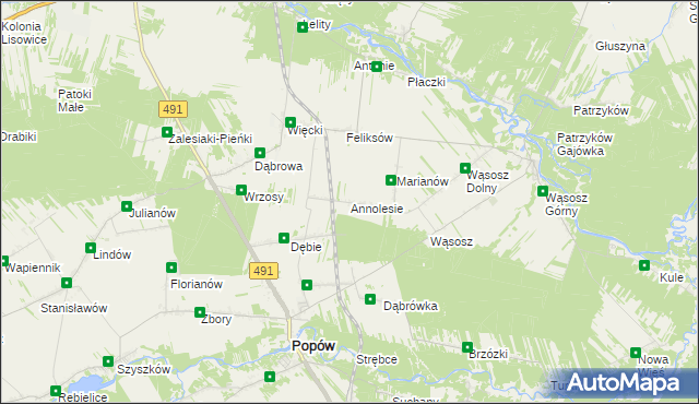 mapa Annolesie gmina Popów, Annolesie gmina Popów na mapie Targeo