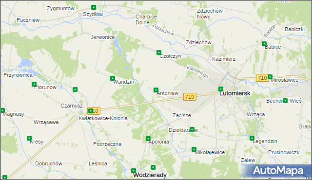 mapa Antoniew gmina Lutomiersk, Antoniew gmina Lutomiersk na mapie Targeo