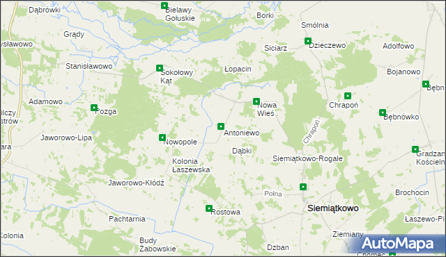 mapa Antoniewo gmina Siemiątkowo, Antoniewo gmina Siemiątkowo na mapie Targeo