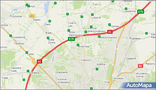 mapa Antoniów gmina Mykanów, Antoniów gmina Mykanów na mapie Targeo