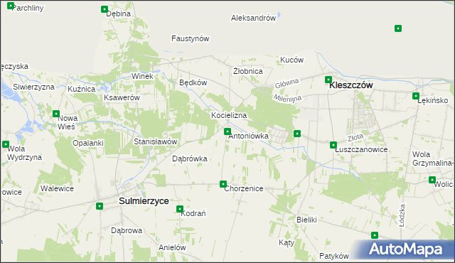 mapa Antoniówka gmina Kleszczów, Antoniówka gmina Kleszczów na mapie Targeo