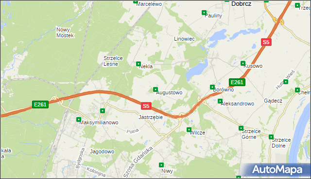 mapa Augustowo gmina Dobrcz, Augustowo gmina Dobrcz na mapie Targeo