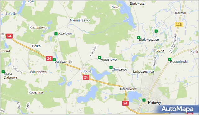 mapa Augustowo gmina Kwilcz, Augustowo gmina Kwilcz na mapie Targeo