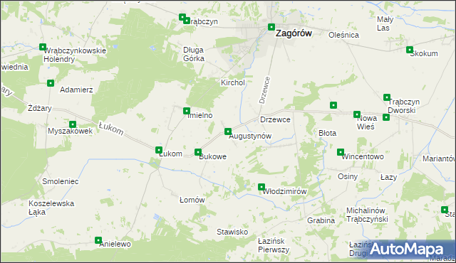 mapa Augustynów gmina Zagórów, Augustynów gmina Zagórów na mapie Targeo