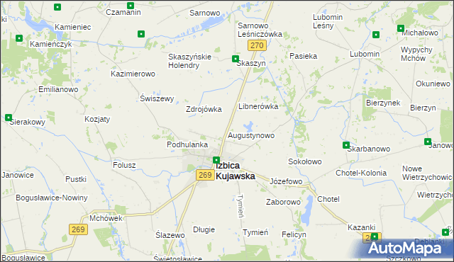 mapa Augustynowo gmina Izbica Kujawska, Augustynowo gmina Izbica Kujawska na mapie Targeo