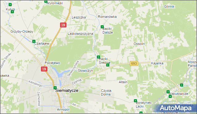 mapa Baciki Średnie, Baciki Średnie na mapie Targeo